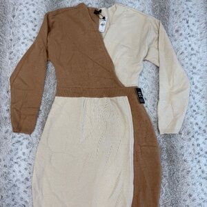 Express Tan and Brown Sweater Dress